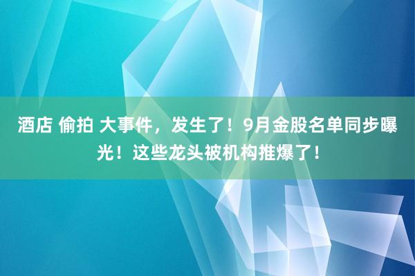 酒店 偷拍 大事件，发生了！9月金股名单同步曝光！这些龙头被机构推爆了！