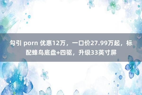 勾引 porn 优惠12万，一口价27.99万起，标配蜂鸟底盘+四驱，升级33英寸屏