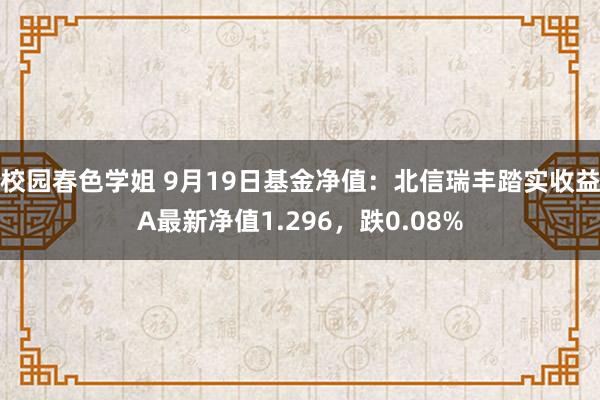 校园春色学姐 9月19日基金净值：北信瑞丰踏实收益A最新净值1.296，跌0.08%