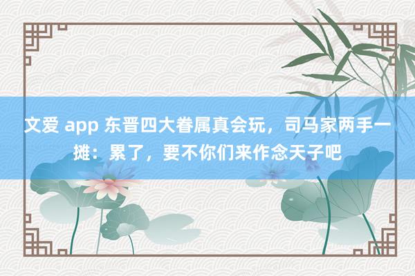 文爱 app 东晋四大眷属真会玩，司马家两手一摊：累了，要不你们来作念天子吧