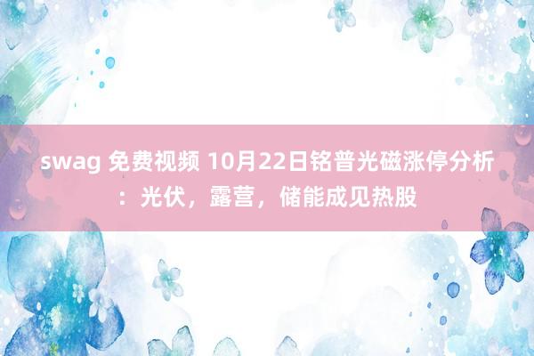 swag 免费视频 10月22日铭普光磁涨停分析：光伏，露营，储能成见热股