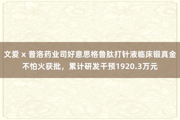 文爱 x 普洛药业司好意思格鲁肽打针液临床锻真金不怕火获批，累计研发干预1920.3万元